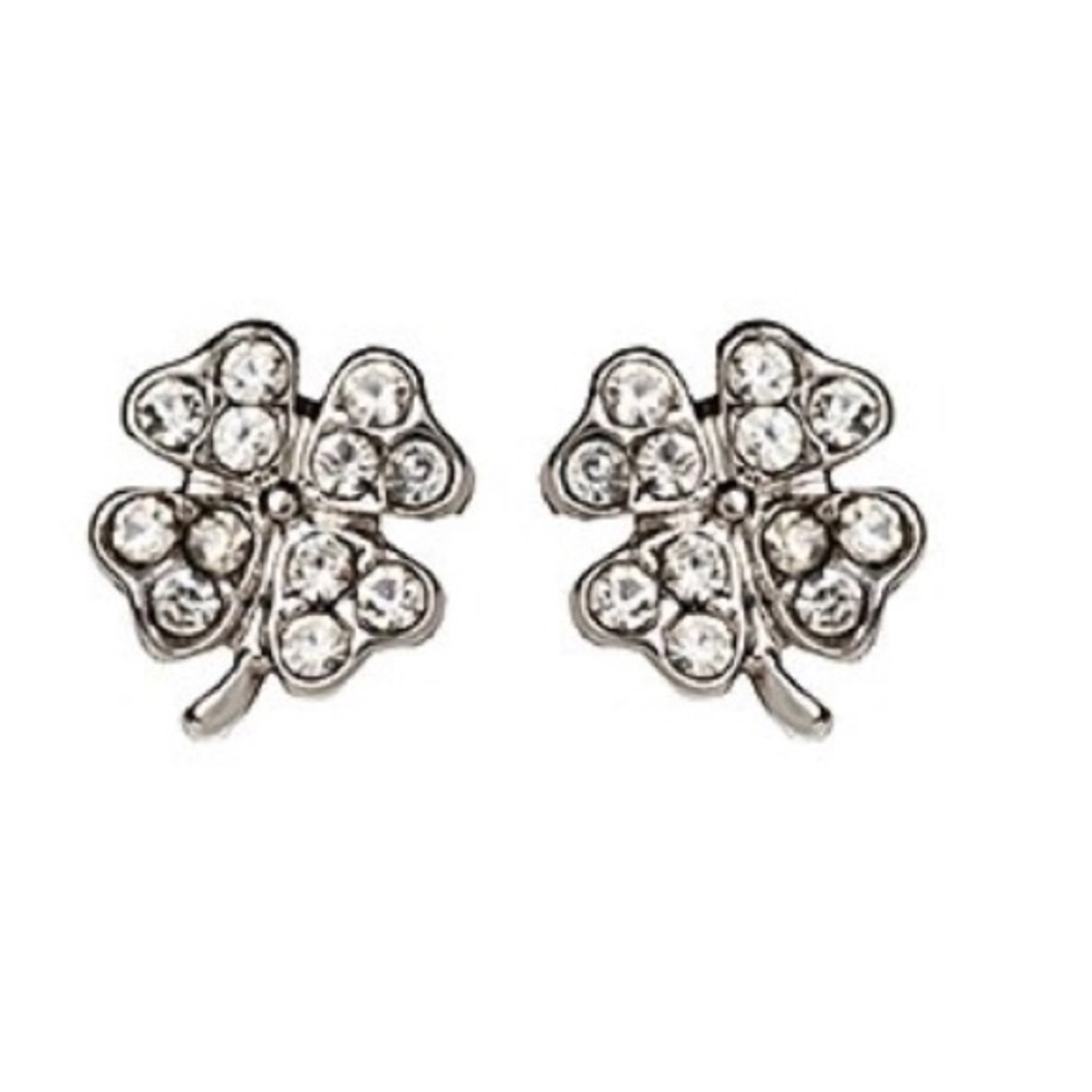 🍀🍀Crystal & Silvertone 4 Leaf Clover Earrings🍀